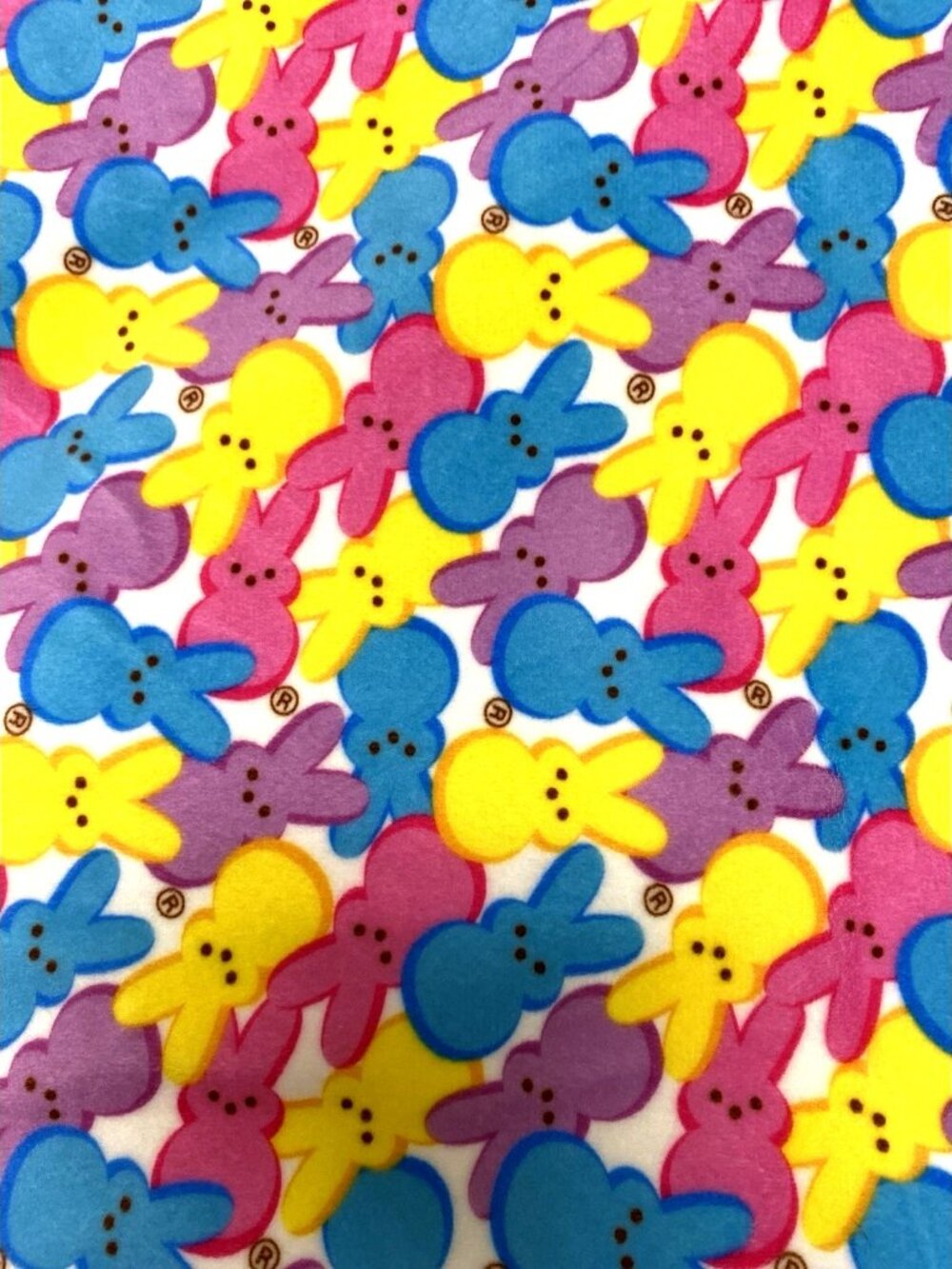 Peeps Easter Blanket Fleece Satin Back Colorful Bunny Throw EUC